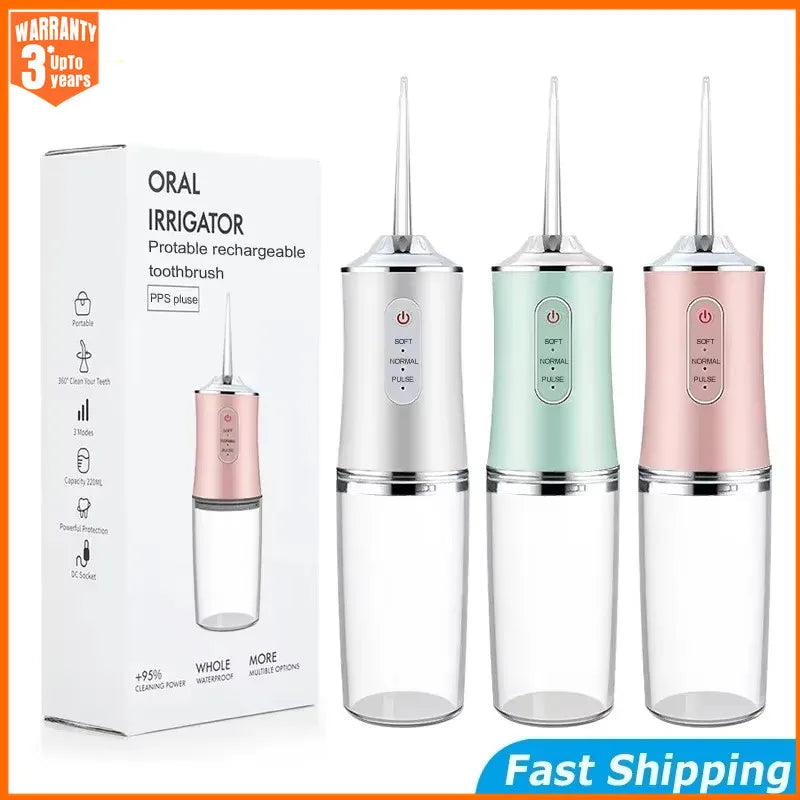 Oral Irrigator Portable Dental Water Flosser USB Rechargeable Water Jet Floss Tooth Pick 4 Jet Tip 220ml 3 Modes IPX7 1400rpm