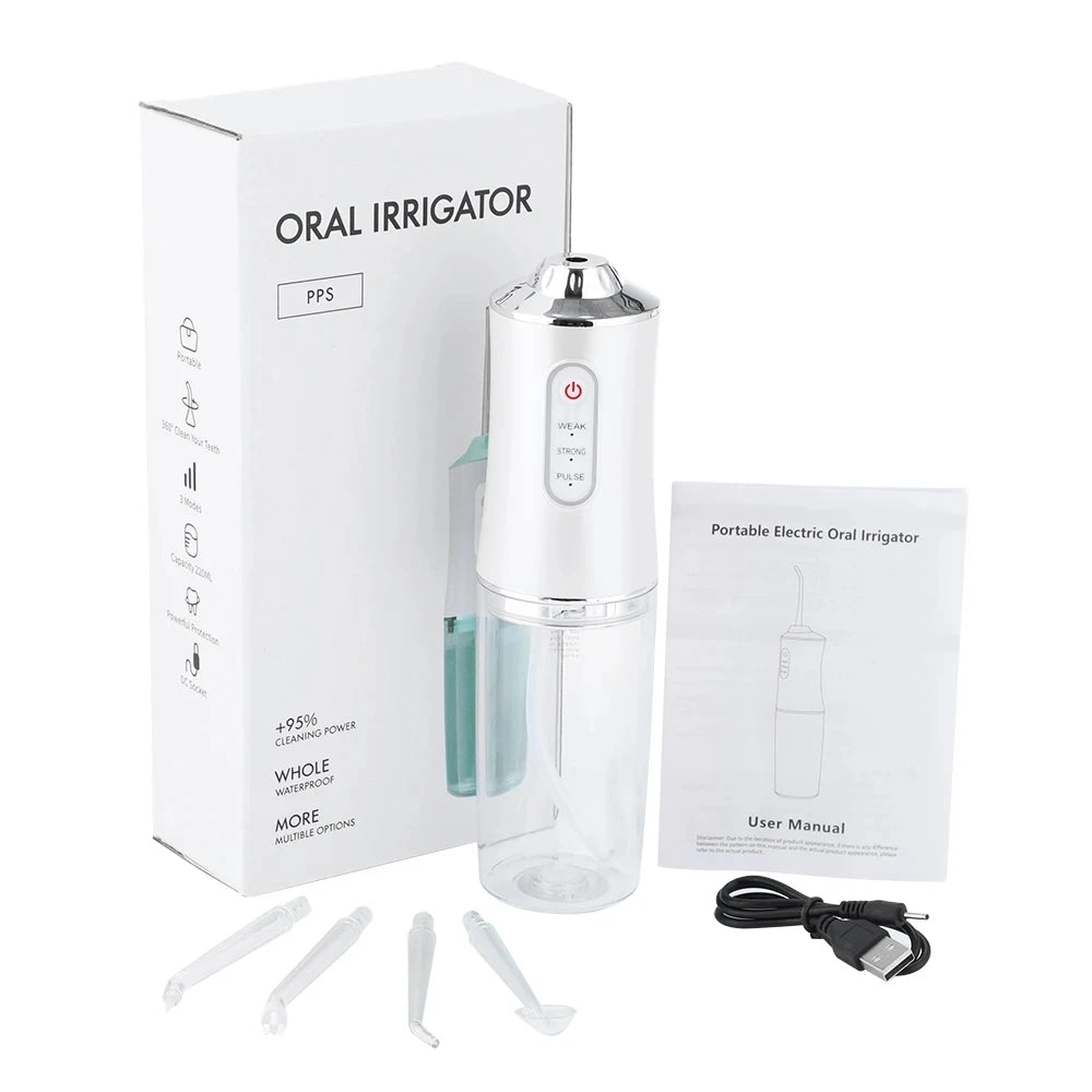 Oral Irrigator Portable Dental Water Flosser USB Rechargeable Water Jet Floss Tooth Pick 4 Jet Tip 220ml 3 Modes IPX7 1400rpm